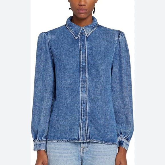 Bagatelle SZ Large Denim Blue‎ Puff Sleeve Button Down Shacket - Picture 1 of 13